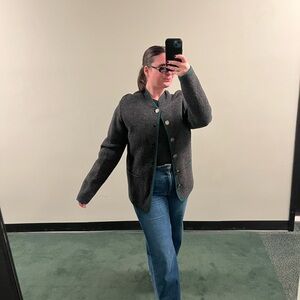 100% Vintage Wool Sweater made in Austria with Green piping and buttons